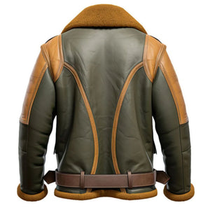 Brown Faux Fur B3 Aviator Genuine Sheepskin Leather Jacket  For men