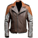 Brown Cafe-Racer Lapel Collar Premium Sheepskin Leather Jacket for Men