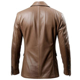 Brown Notch Collar Two-Button Formal Premium Leather Blazer For Men