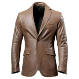 Brown Notch Collar Two-Button Formal Premium Leather Blazer For Men