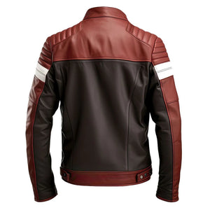 Maroon Cafe Racer Genuine Sheepskin Biker Leather Jacket for Men