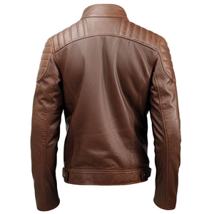 Distressed Finish Brown Bomber Genuine Sheepskin Leather Jacket for Men