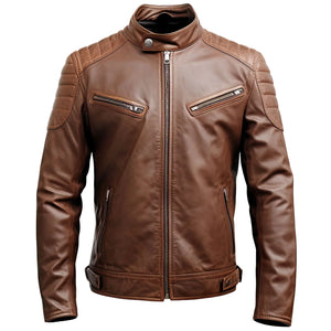 Distressed Finish Brown Bomber Genuine Sheepskin Leather Jacket for Men