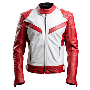 White Motorcycle Racing Premium Sheepskin Leather Jacket  For Men