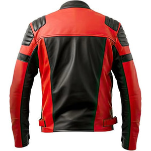 Red-Black Genuine Sheepskin Quilted Motorcycle Leather Jacket for Men