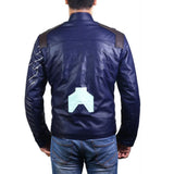 Vintage Blue Genuine Sheepskin Motorcycle Leather Jacket For Men
