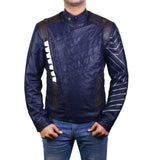 Vintage Blue Genuine Sheepskin Motorcycle Leather Jacket For Men