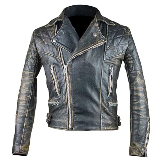 Distressed Brown Vintage Style Cafe Racer Genuine Leather Jacket for Men