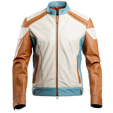 White Bomber Biker Genuine Sheepskin  Leather Jacket for Men