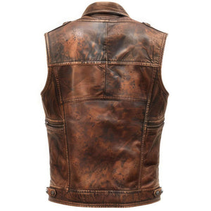 Vintage Distressed Brown Premium Leather Motorcycle Vest for Men