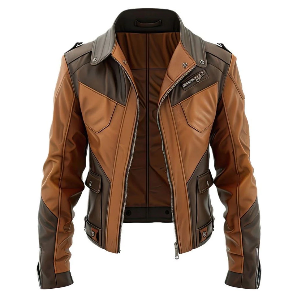 Chocolate Brown Genuine Sheepskin Classy Biker Leather Jacket for Men