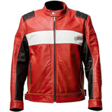 Red Slim-Fit Cafe Racer Genuine Sheepskin Leather Jacket for Men