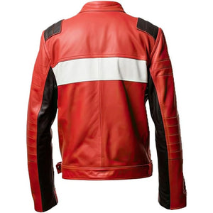 Red Slim-Fit Cafe Racer Genuine Sheepskin Leather Jacket for Men