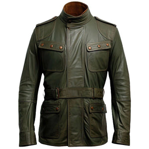 Rich Olive Green Genuine Sheepskin Bomber Biker Leather Jacket for Men