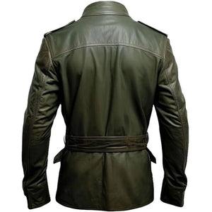 Rich Olive Green Genuine Sheepskin Bomber Biker Leather Jacket for Men