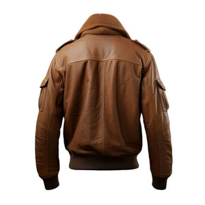 Brown A2 Bomber Sheepskin Faux Shearling Fur Leather Jacket for Men