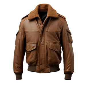 Brown A2 Bomber Sheepskin Faux Shearling Fur Leather Jacket for Men