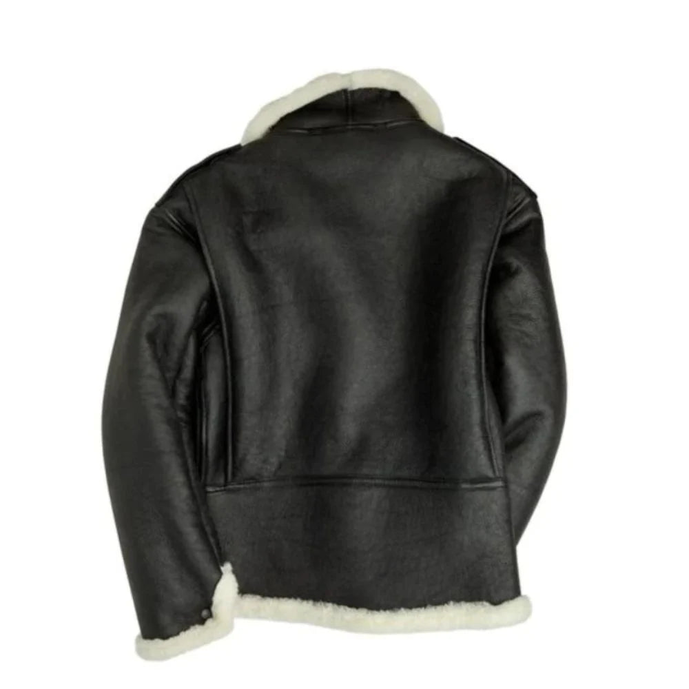 Black Aviator Black B-6 Bomber Genuine Sheepskin Leather Jacket for Men