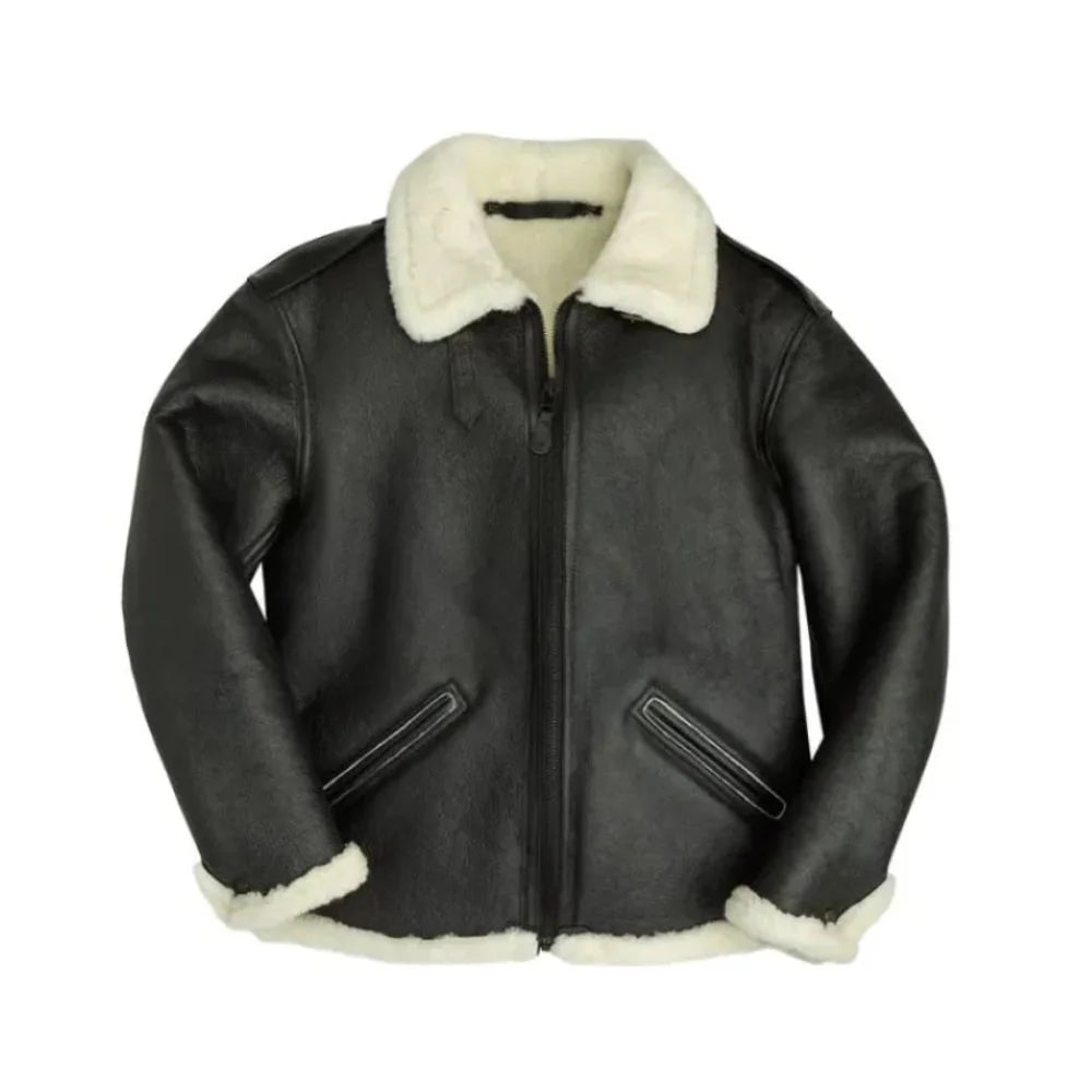Black Aviator Black B-6 Bomber Genuine Sheepskin Leather Jacket for Men