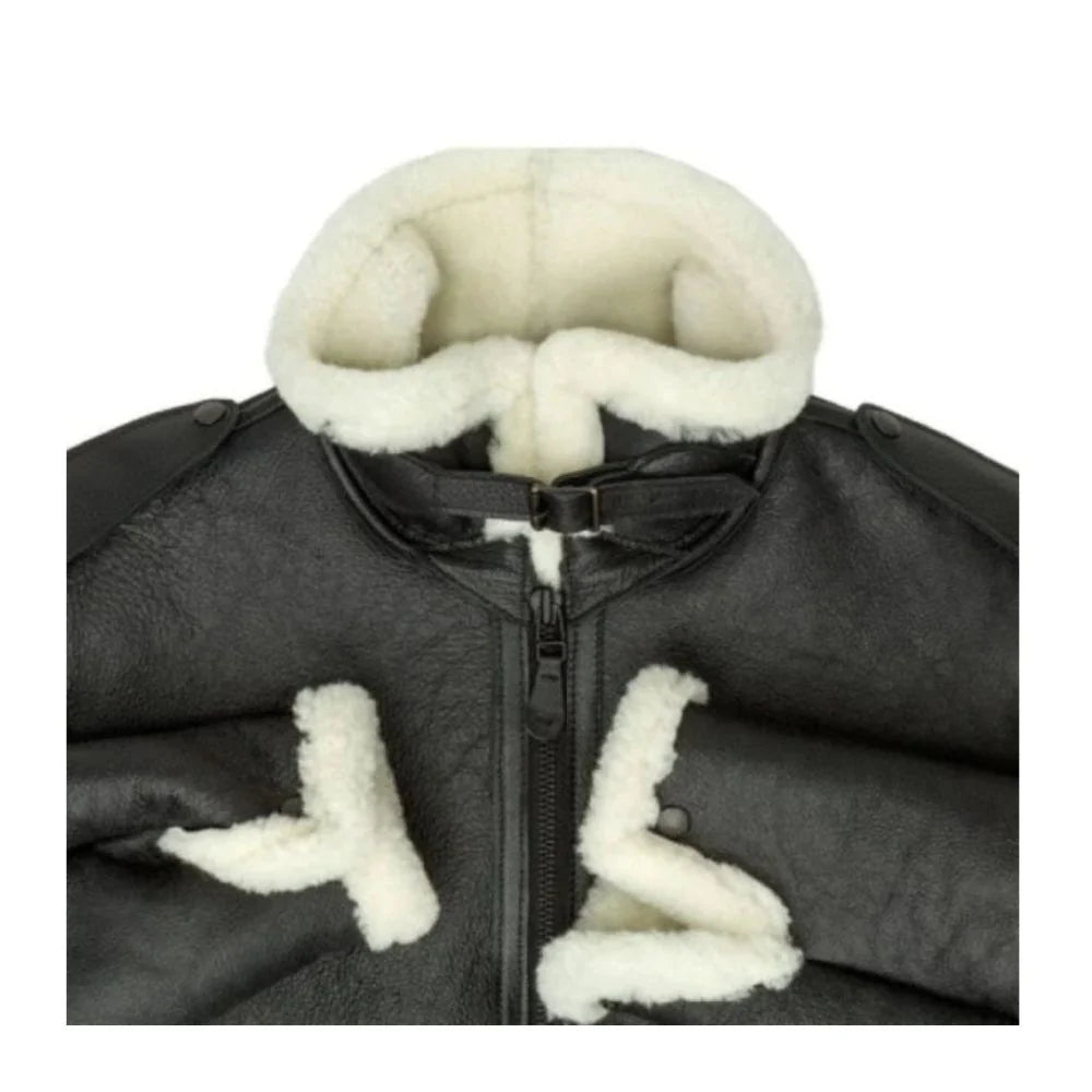 Black Aviator Black B-6 Bomber Genuine Sheepskin Leather Jacket for Men