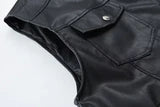 Black Sleeveless Genuine Lambskin Leather Moto Biker Waistcoat for Men