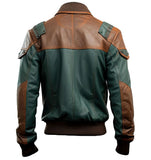 Brown Patched Bomber Premium Cowhide Moto Racer Leather Jacket for Men