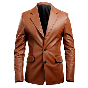 Brown Genuine Sheepskin Slim-fit Classy Leather Blazer for Men