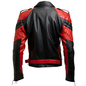 Moto Rider Black-Red Brando Genuine Sheepskin Leather Jacket for Men