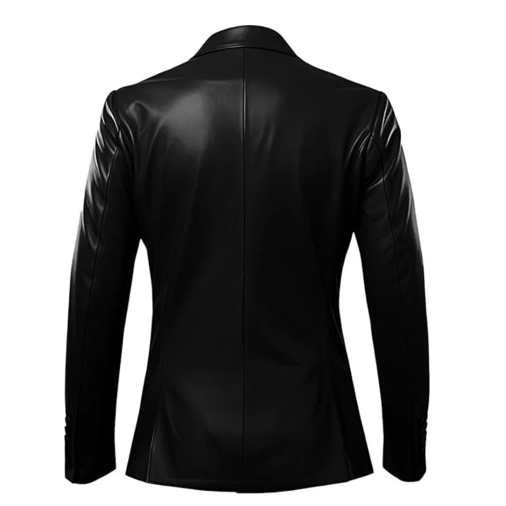 Office Casual Wear Single-Breasted Genuine Sheepskin Leather Blazer for Men
