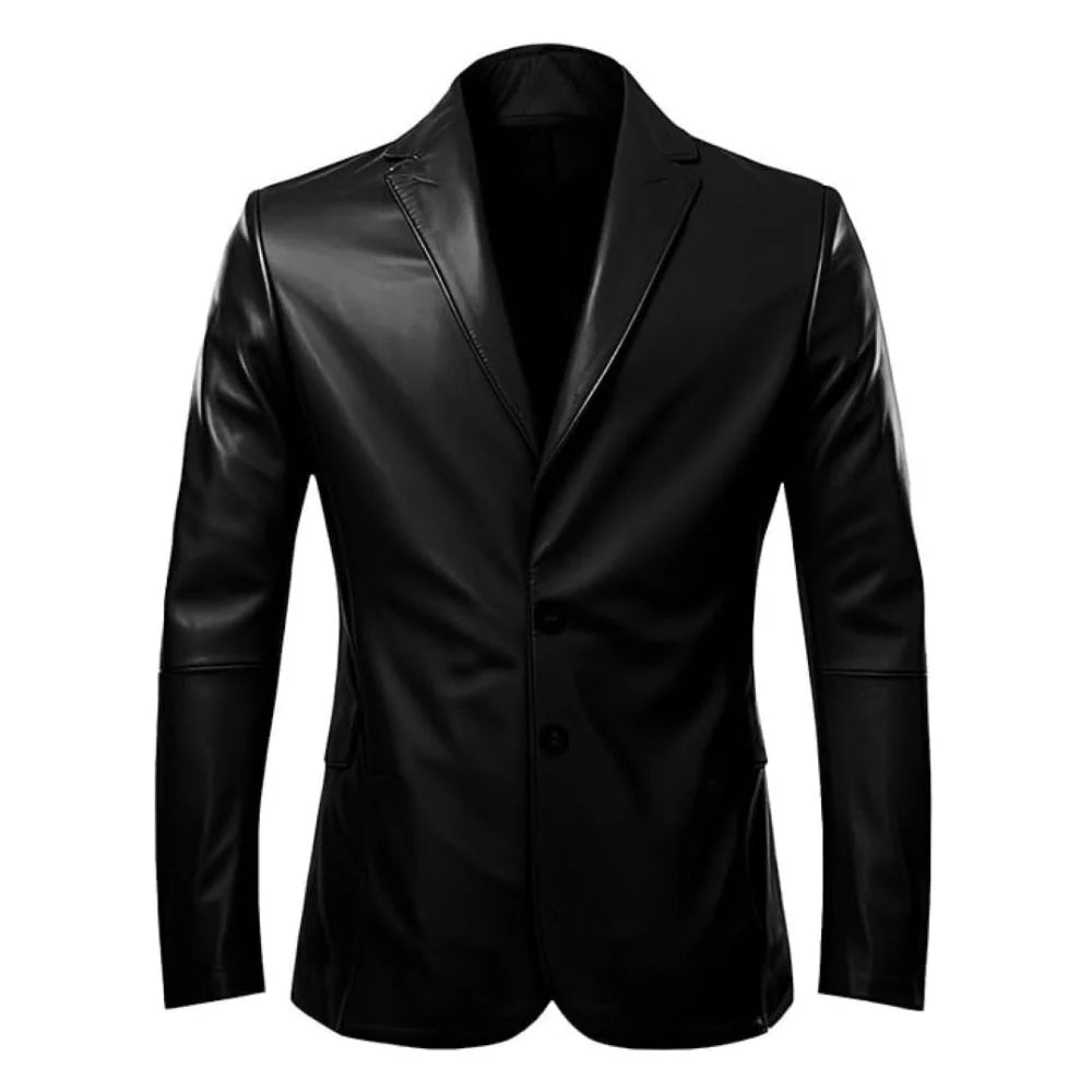 Office Casual Wear Single-Breasted Genuine Sheepskin Leather Blazer for Men
