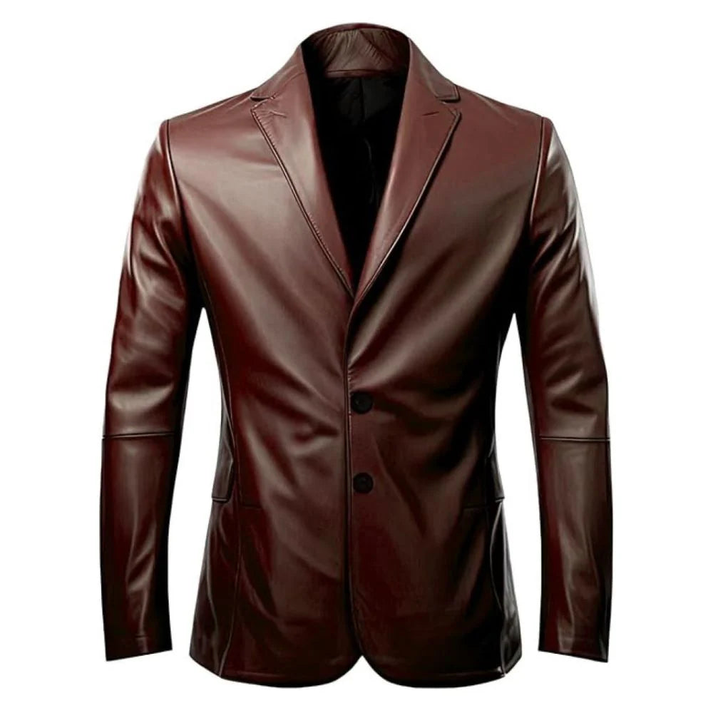 Office Casual Wear Single-Breasted Genuine Sheepskin Leather Blazer for Men