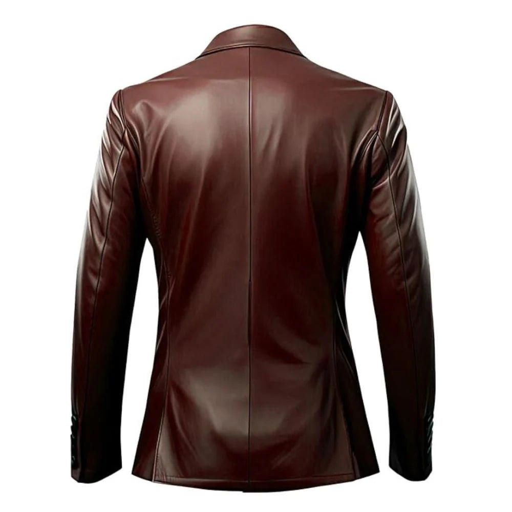Office Casual Wear Single-Breasted Genuine Sheepskin Leather Blazer for Men