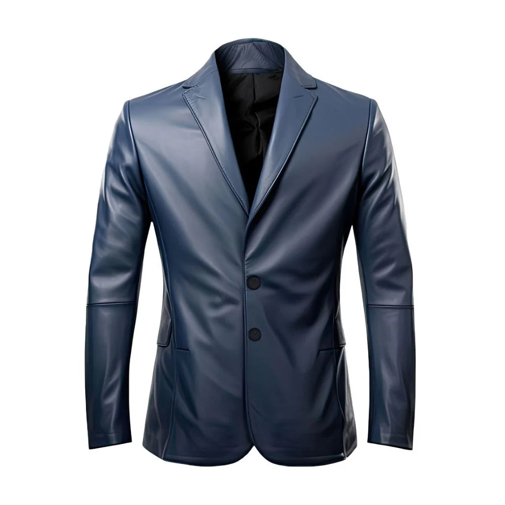 Office Casual Wear Single-Breasted Genuine Sheepskin Leather Blazer for Men