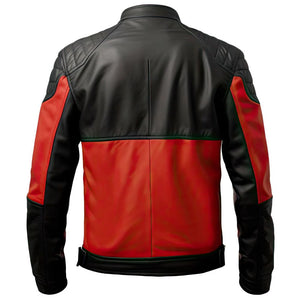 Red Cafe Racer Motorcycle Genuine Sheepskin Leather Jacket for Men's