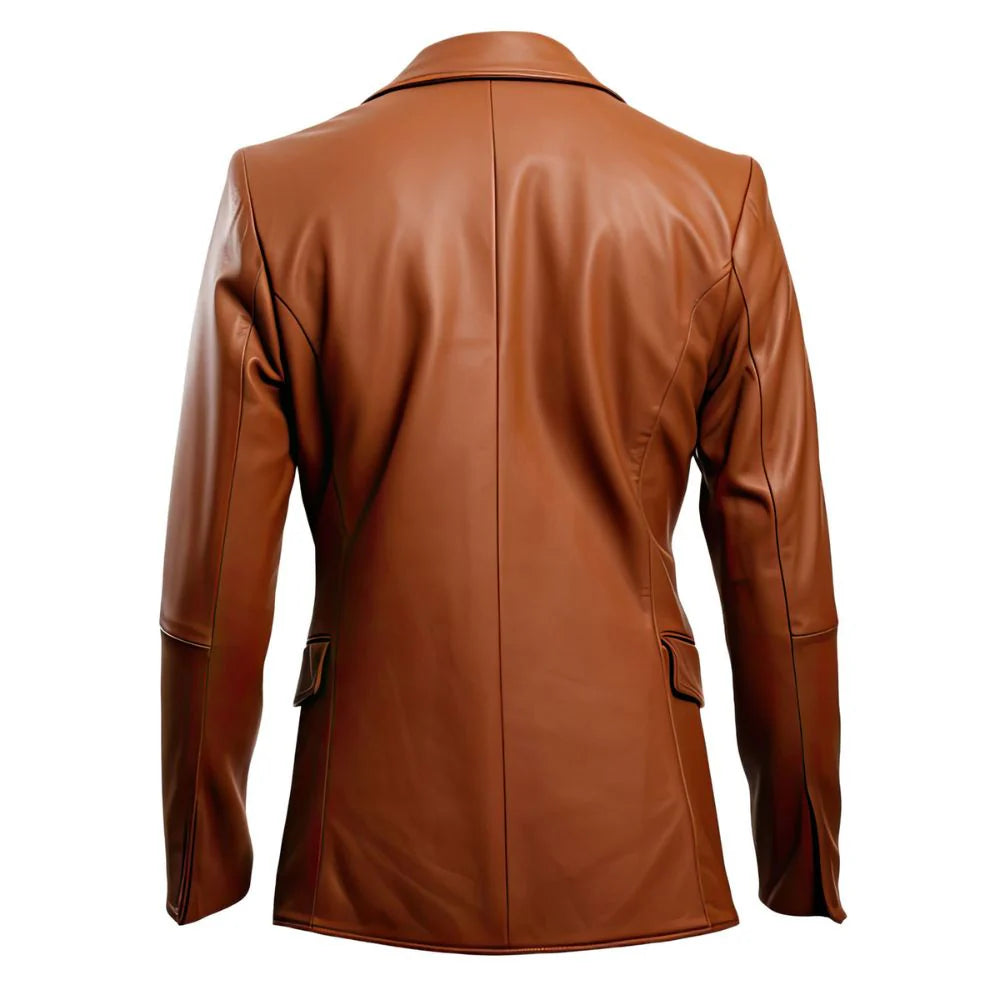 Brown Slim-fit Semi-Formal One-Button Sheepskin  Leather Coat for Men