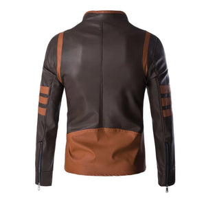 Classic Brown Motorcycle Genuine Sheepskin Leather Jacket for Men