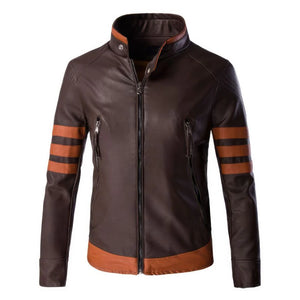 Classic Brown Motorcycle Genuine Sheepskin Leather Jacket for Men