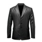 Black Notched-Collar Casual Genuine Sheepskin Leather Blazer for Men