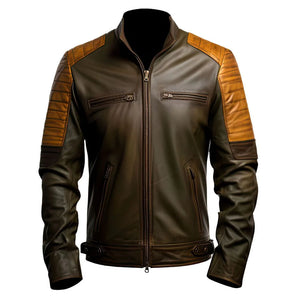 Classy Chocolate Brown Cafe Racer Genuine Sheepskin Leather Jacket for Men