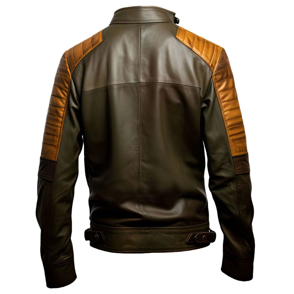 Classy Chocolate Brown Cafe Racer Genuine Sheepskin Leather Jacket for Men