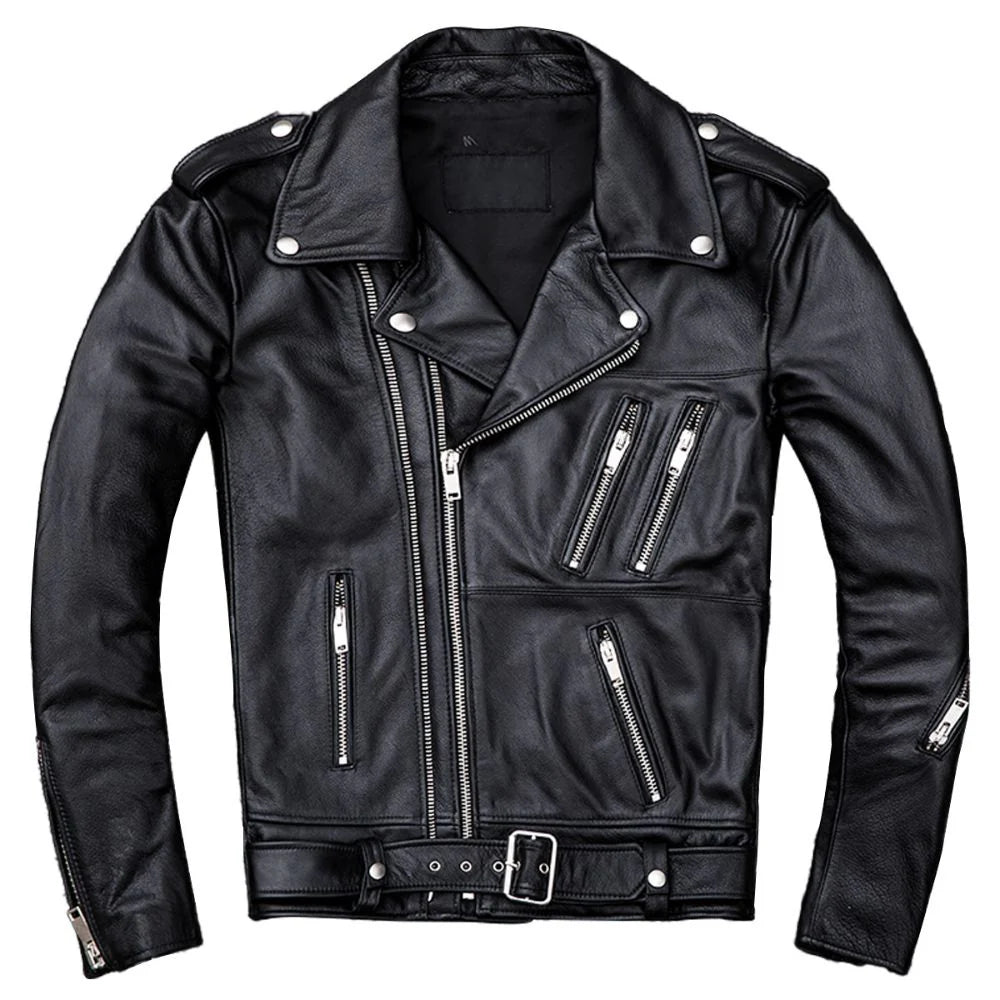 Classic Black Brando Motorcycle Premium Cowhide Leather Jacket for Men