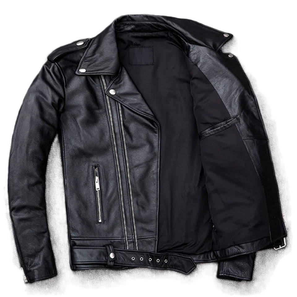 Classic Black Brando Motorcycle Premium Cowhide Leather Jacket for Men