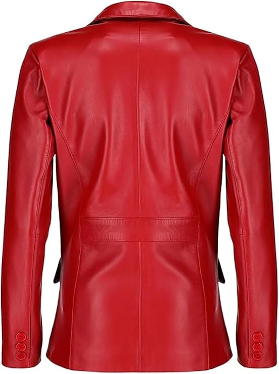 Black Notched-Collar Casual Genuine Sheepskin Leather Blazer for Men