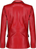 Black Notched-Collar Casual Genuine Sheepskin Leather Blazer for Men