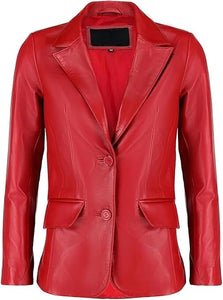 Black Notched-Collar Casual Genuine Sheepskin Leather Blazer for Men