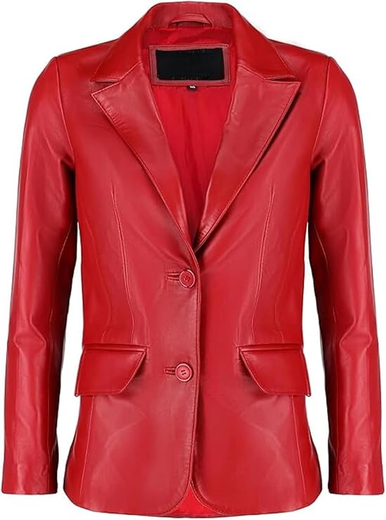 Black Notched-Collar Casual Genuine Sheepskin Leather Blazer for Men