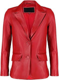 Black Notched-Collar Casual Genuine Sheepskin Leather Blazer for Men