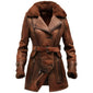 Vintage Brown Genuine Sheepskin Faux Shearling Fur Leather Coat For Women