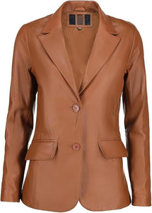 Black Notched-Collar Casual Genuine Sheepskin Leather Blazer for Men
