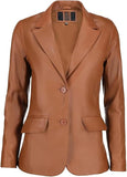 Black Notched-Collar Casual Genuine Sheepskin Leather Blazer for Men